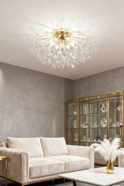 Living and Home Modern Sputnik Chandelier Fireworks Flush Mount Ceiling Light in Gold - image 1