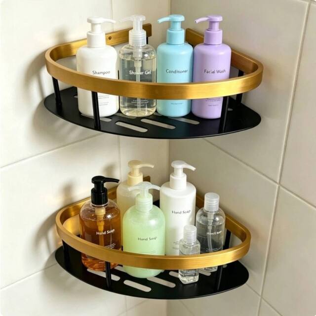 Nordara 2Pcs Bathroom Corner Shower Caddy Mount in Black - image 1