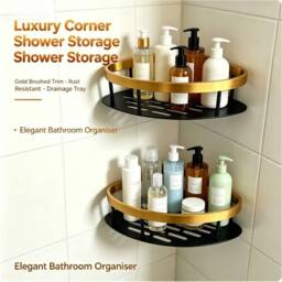 Nordara 2Pcs Bathroom Corner Shower Caddy Mount in Black - thumbnail 3