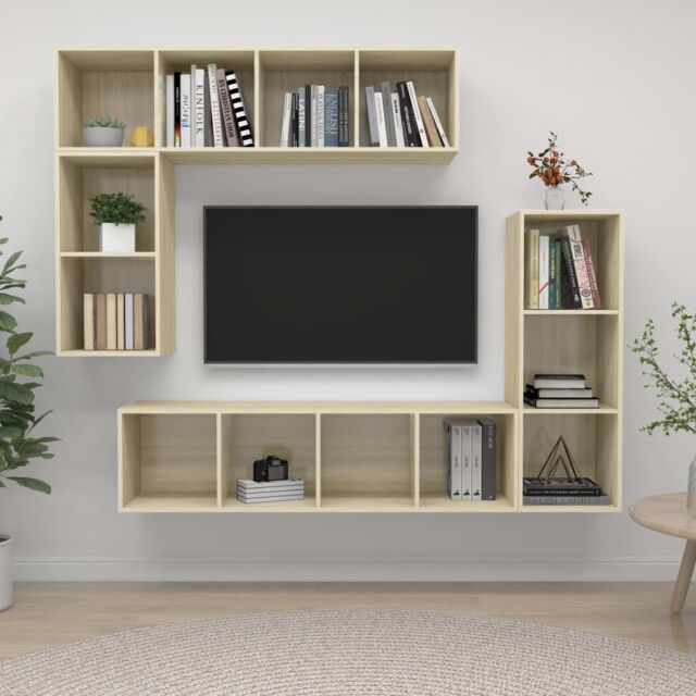 Berkfield Home 4 Piece TV Cabinet Set Sonoma Oak Engineered Wood in Brown - image 1