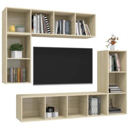 Berkfield Home 4 Piece TV Cabinet Set Sonoma Oak Engineered Wood in Brown - thumbnail 3