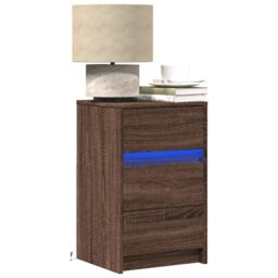 Berkfield Home Bedside Cabinet with LED Lights Brown Oak Engineered Wood - thumbnail 1