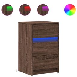 Berkfield Home Bedside Cabinet with LED Lights Brown Oak Engineered Wood - thumbnail 2