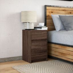 Berkfield Home Bedside Cabinet with LED Lights Brown Oak Engineered Wood - thumbnail 4
