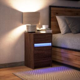 Berkfield Home Bedside Cabinet with LED Lights Brown Oak Engineered Wood - thumbnail 5