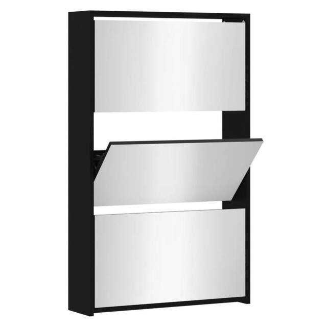 Berkfield Home Shoe Cabinet with Mirror 3-Layer Black 63x17x102.5 cm - image 1