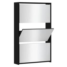 Berkfield Home Shoe Cabinet with Mirror 3-Layer Black 63x17x102.5 cm - thumbnail 1