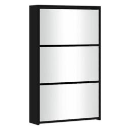 Berkfield Home Shoe Cabinet with Mirror 3-Layer Black 63x17x102.5 cm - thumbnail 3