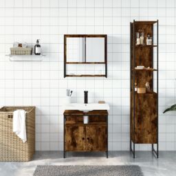 Berkfield Home 3 Piece Bathroom Furniture Set Smoked Oak Engineered Wood in Brown - thumbnail 3