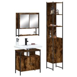 Berkfield Home 3 Piece Bathroom Furniture Set Smoked Oak Engineered Wood in Brown - thumbnail 1