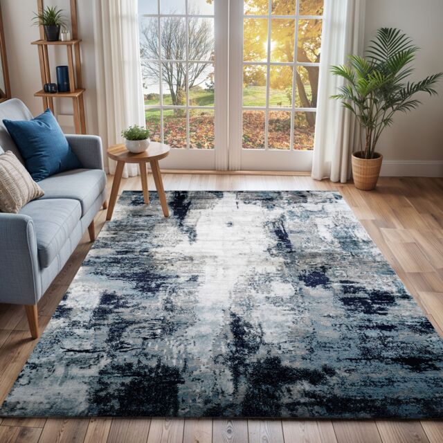 Livabliss Wanderlust Abstract Modern Marble Living Dining Rug in Navy - Size: 200 cm x 275 cm - image 1