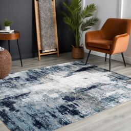 Livabliss Wanderlust Abstract Modern Marble Living Dining Rug in Navy - Size: 200 cm x 275 cm - thumbnail 8
