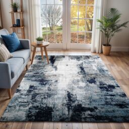Livabliss Wanderlust Abstract Modern Marble Living Dining Rug in Navy - Size: 200 cm x 275 cm