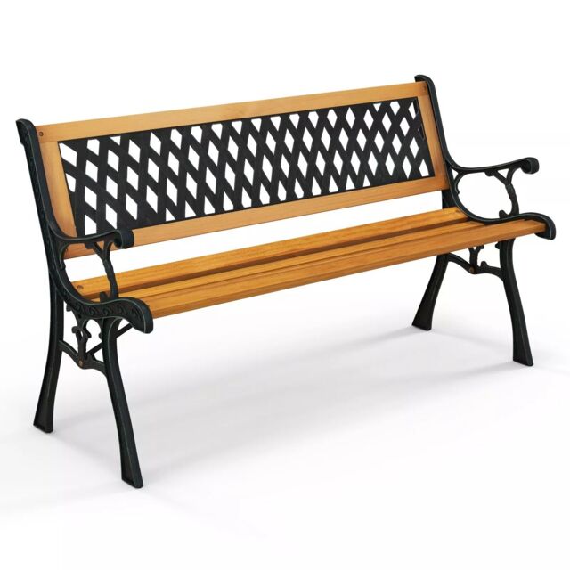 Costway Outdoor Garden Bench Loveseat 2 Seater Park Chair Wood Slats Seat Weather Proof in Black - image 1