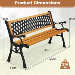 Costway Outdoor Garden Bench Loveseat 2 Seater Park Chair Wood Slats Seat Weather Proof in Black - thumbnail 2
