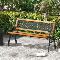 Costway Outdoor Garden Bench Loveseat 2 Seater Park Chair Wood Slats Seat Weather Proof in Black - thumbnail 4