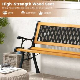 Costway Outdoor Garden Bench Loveseat 2 Seater Park Chair Wood Slats Seat Weather Proof in Black - thumbnail 5