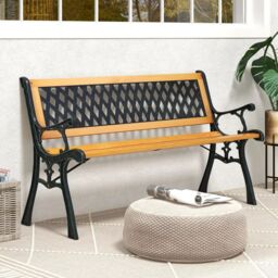 Costway Outdoor Garden Bench Loveseat 2 Seater Park Chair Wood Slats Seat Weather Proof in Black - thumbnail 3