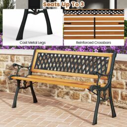 Costway Outdoor Garden Bench Loveseat 2 Seater Park Chair Wood Slats Seat Weather Proof in Black - thumbnail 6