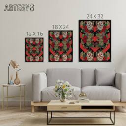 "Artery8 Japanese Red Fan Floral Pattern Audsley Vintage Framed Canvas Wall Art - Size: W12"" x H16""" - thumbnail 4