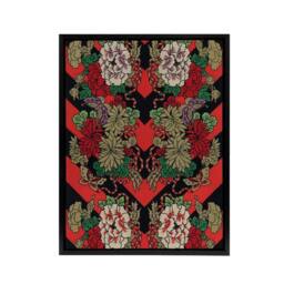 "Artery8 Japanese Red Fan Floral Pattern Audsley Vintage Framed Canvas Wall Art - Size: W12"" x H16""" - thumbnail 1