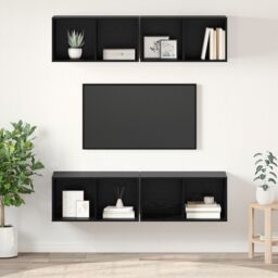 Berkfield Home Wall TV Cabinet 4 pcs Black oak 37 x 37 x 72 cm Engineered wood - thumbnail 1