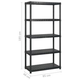 Berkfield Home Storage Shelf 5-Tier Black 340x40x185 cm Plastic - Size: 340 x 40 x 185 cm - thumbnail 6
