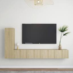 Berkfield Home Practical 3 Piece TV Cabinet Set Sonoma Oak Engineered Wood in Light Brown - thumbnail 2