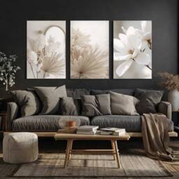 Mafett Beige Botanical Canvas Wall Art Set of 3 Minimalist Prints - Size: A3 - thumbnail 2