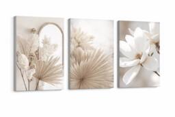 Mafett Beige Botanical Canvas Wall Art Set of 3 Minimalist Prints - Size: A3 - thumbnail 3