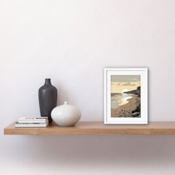 "Artery8 Wall Art Print Sunrise Walk on Filey Beach Coastal Artwork Framed 9X7 Inch in White - Size: W7"" x H9""" - thumbnail 2