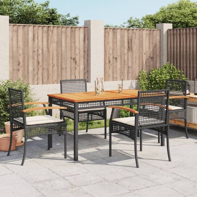 Berkfield Home 5 Piece Garden Dining Set with Cushions Black Poly Rattan - image 1