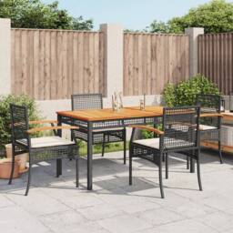 Berkfield Home 5 Piece Garden Dining Set with Cushions Black Poly Rattan