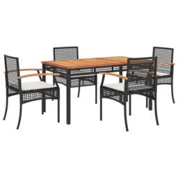 Berkfield Home 5 Piece Garden Dining Set with Cushions Black Poly Rattan - thumbnail 2