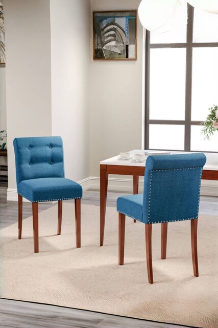 Living and Home Set of 2 Contemporary Buttoned Accent Dining Chair in Blue - image 1