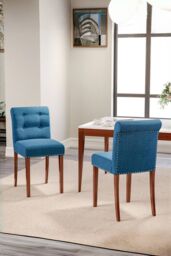 Living and Home Set of 2 Contemporary Buttoned Accent Dining Chair in Blue - thumbnail 1