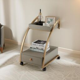 Pirlo Plush Rolling Bedside Table With Drawer Living Room Bedroom Furniture in Gold