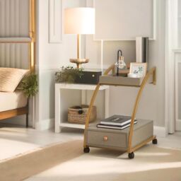 Pirlo Plush Rolling Bedside Table With Drawer Living Room Bedroom Furniture in Gold - thumbnail 4