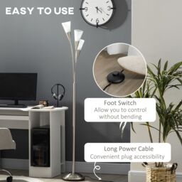 HOMCOM Modern Floor Lamp for Living Room Bedroom 3 Light Upright in Silver - thumbnail 5
