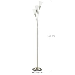 HOMCOM Modern Floor Lamp for Living Room Bedroom 3 Light Upright in Silver - thumbnail 3
