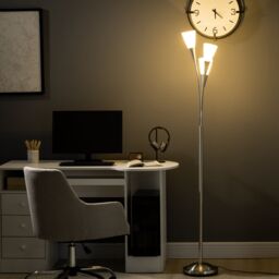 HOMCOM Modern Floor Lamp for Living Room Bedroom 3 Light Upright in Silver