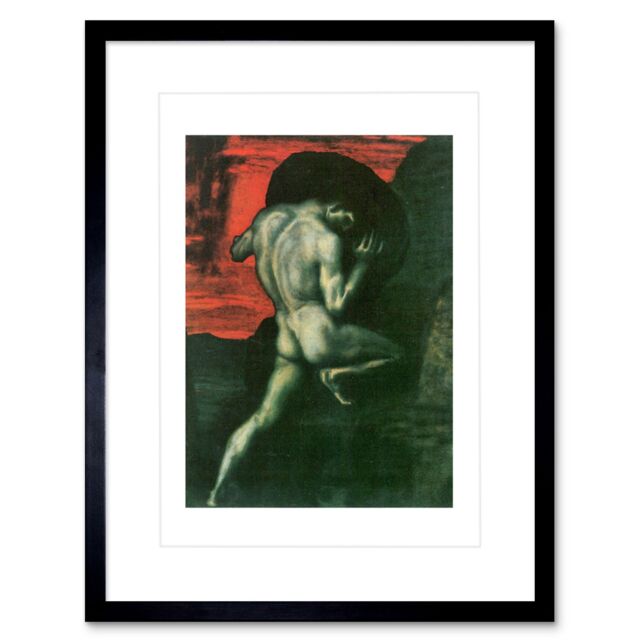 "Artery8 Wall Art Print Painting Von Stuck Sisyphus Old Master Framed Artwork Framed 9X7 Inch in Black - Size: W7"" x H9""" - image 1
