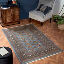 The Rug Shop UK Blue Handmade Luxurious Easy to clean Border Floral Area Rug - Size: 90 cm x 150 cm - thumbnail 1