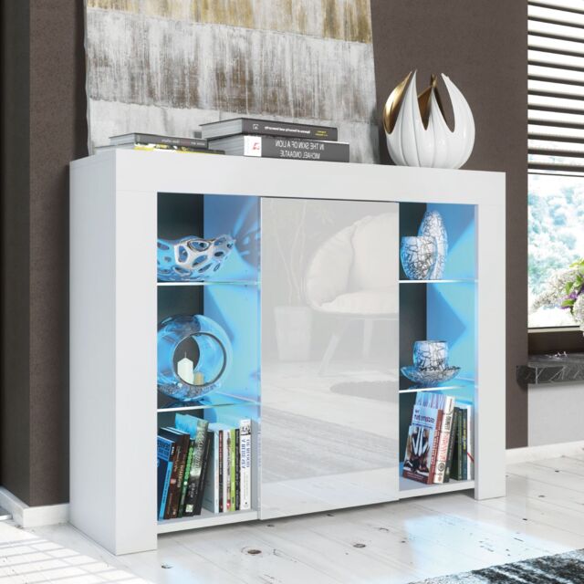 Mex Furniture LTD Sideboard with LED Lighting & Gloss Doors / 97cm in White - image 1