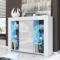 Mex Furniture LTD Sideboard with LED Lighting & Gloss Doors / 97cm in White - thumbnail 4