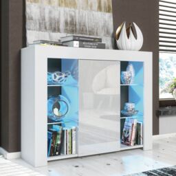Mex Furniture LTD Sideboard with LED Lighting & Gloss Doors / 97cm in White - thumbnail 1