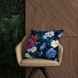 Warren Reed - Designer Poppy Flowers With Chamomile, Leaves, Cornflowers On Dark Blue Outdoor Cushion - Size: 60 cm x 60 cm - thumbnail 2