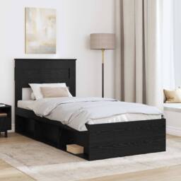 Berkfield Home Bed Frame with Headboard Black 75 x 190 cm Solid Pine Wood - thumbnail 3