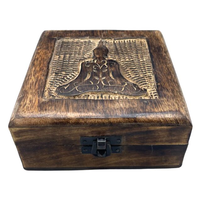 KDMD Square Wooden Keepsake Box 13x13x6cm - Buddha in Brown - Size: 13 x 13 x 6 cm - image 1