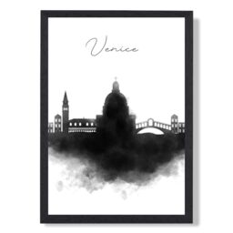 ARTZE Venice Watercolour Skyline City Framed Print SIZE: A2 with Black Frame - thumbnail 1